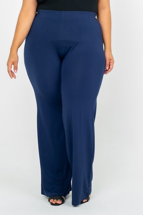 Calça pantalona de viscolycra plus size azul marinho