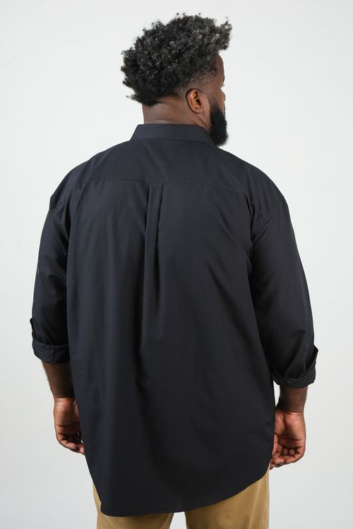 Camisa lisa manga longa lisa mista plus size preto