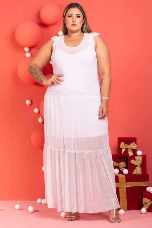 Vestido Longo Tule Eloah Branco Plus Size