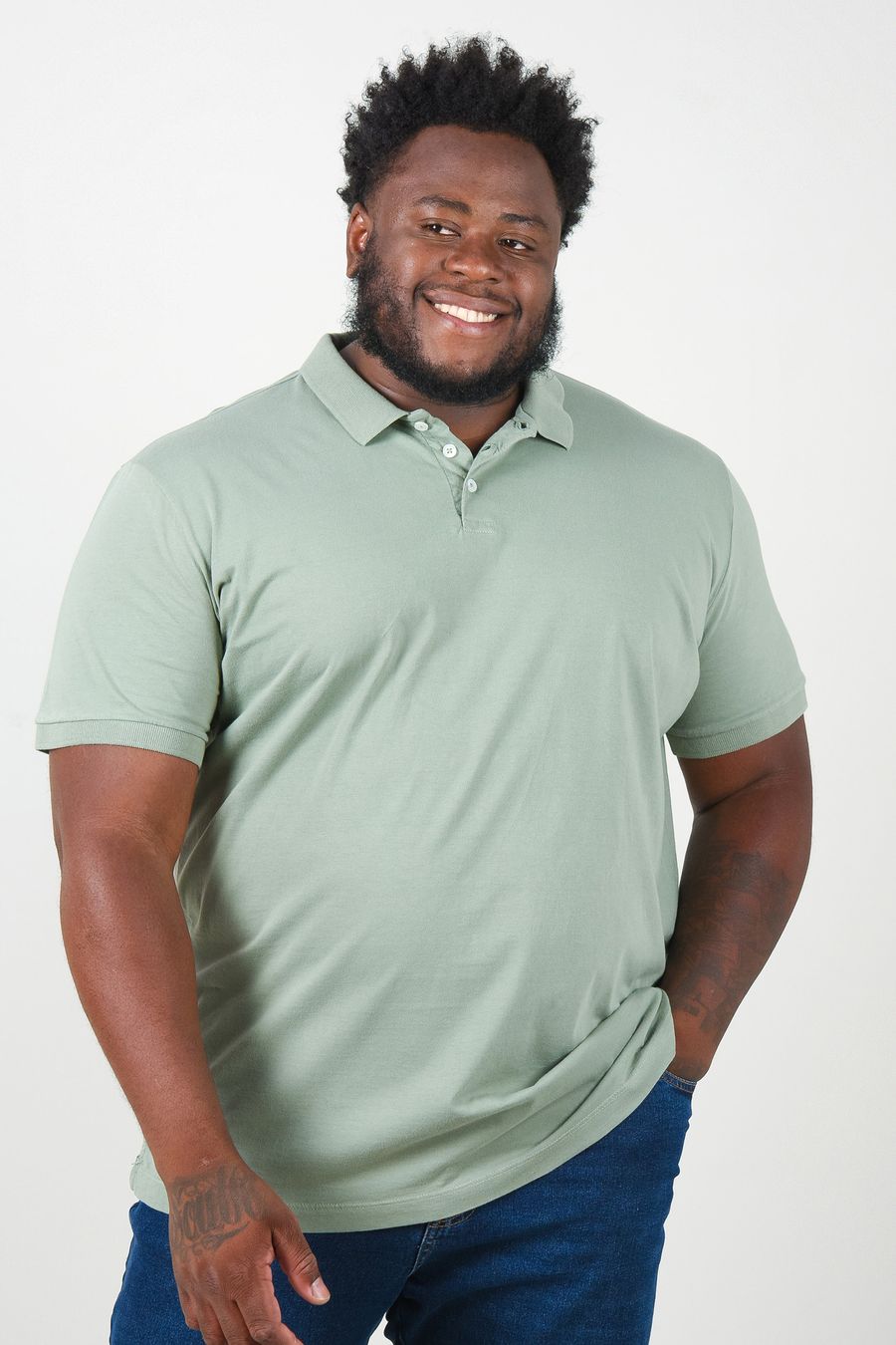 Camisa polo lisa  plus size verde