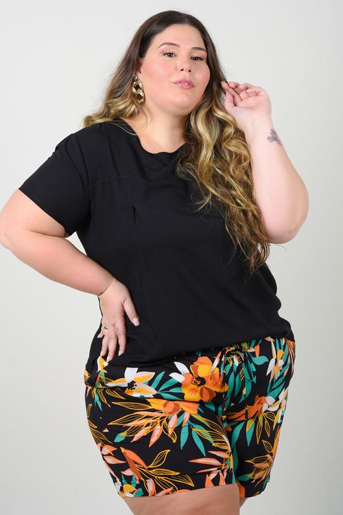 Blusa de manga curta viscose plus size preto