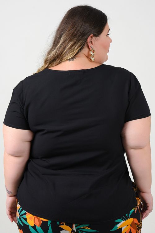 Blusa de manga curta viscose plus size preto
