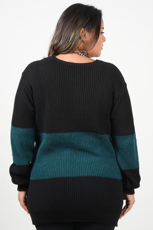Blusa tricot com listra plus size verde