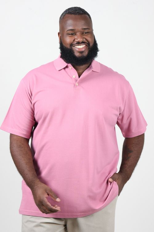 Camisa polo piquet básica masculina plus size rosa