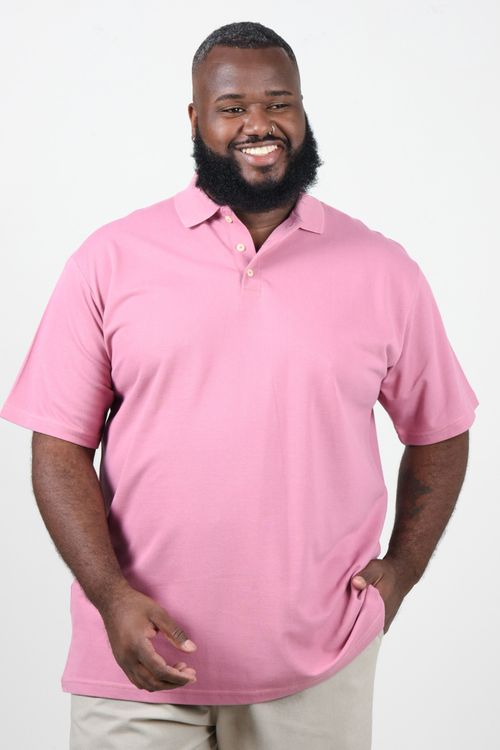 Camisa polo piquet masculina plus size rosa