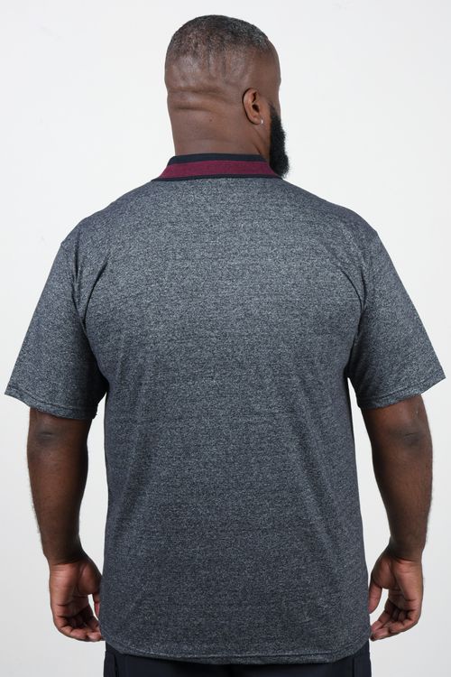 Camisa polo mescla com listras plus size preto