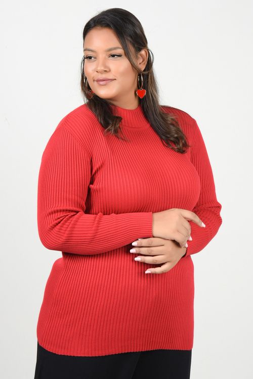 Blusa tricot canelado plus size vermelho
