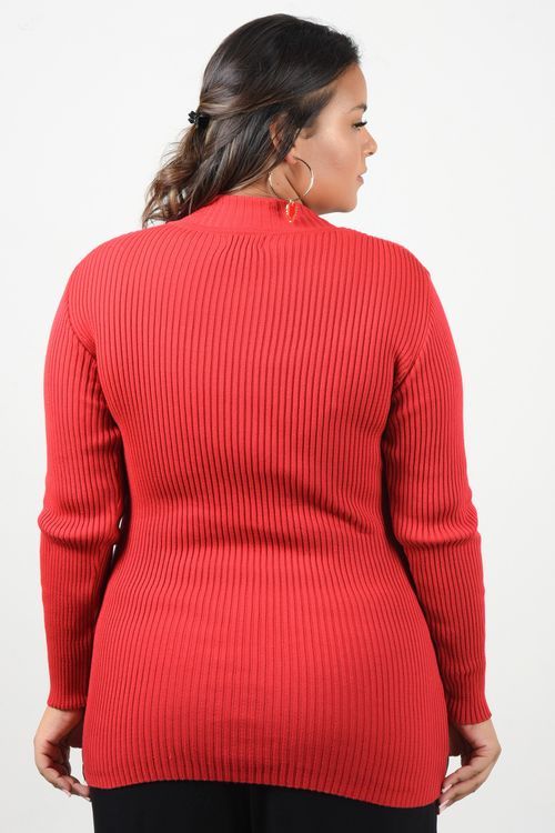 Blusa tricot canelado plus size vermelho