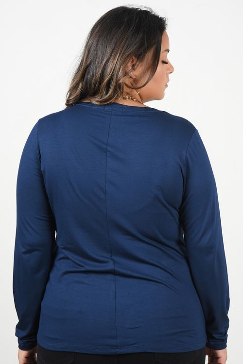 Blusa manga longa básica azul marinho
