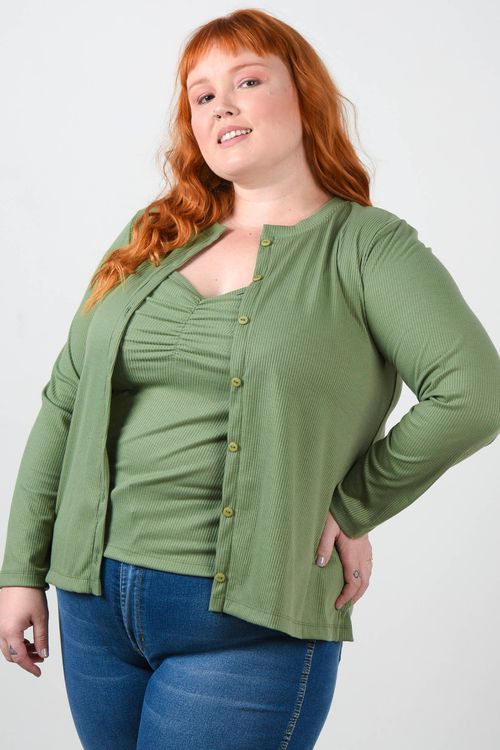 Casaco twin set canelado plus size verde