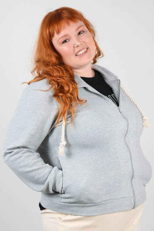 Blusão moletom feminino aberto plus size  cinza