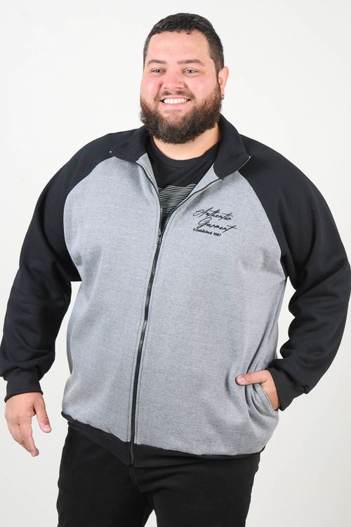 Blusão moletom aberto gola alta plus size preto