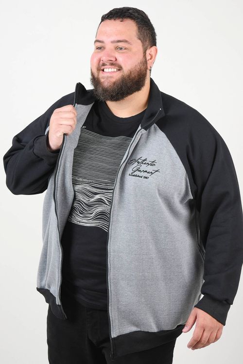 Blusão moletom aberto gola alta plus size preto