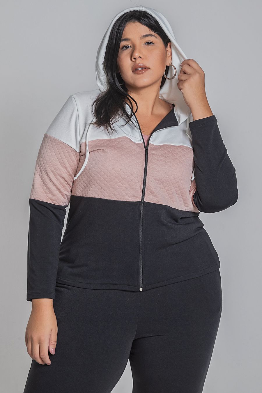 Blusão de moletom capuz plus size preto
