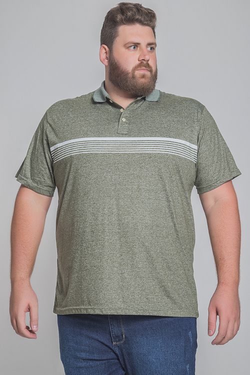 Camisa polo mescla com listras plus size verde