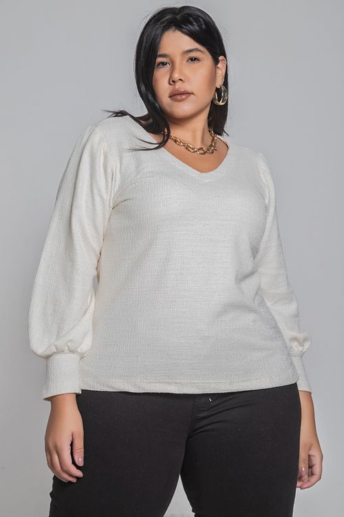 Blusa manga longa de linho plus size off white