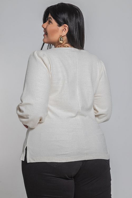 Blusa manga longa de linho plus size off white