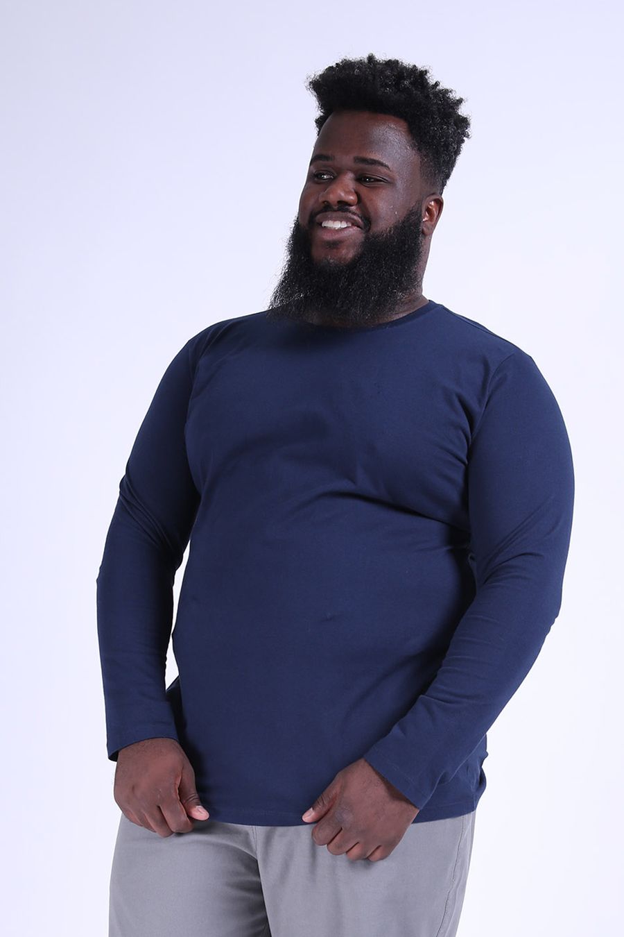 Camiseta manga longa malha plus size azul marinho