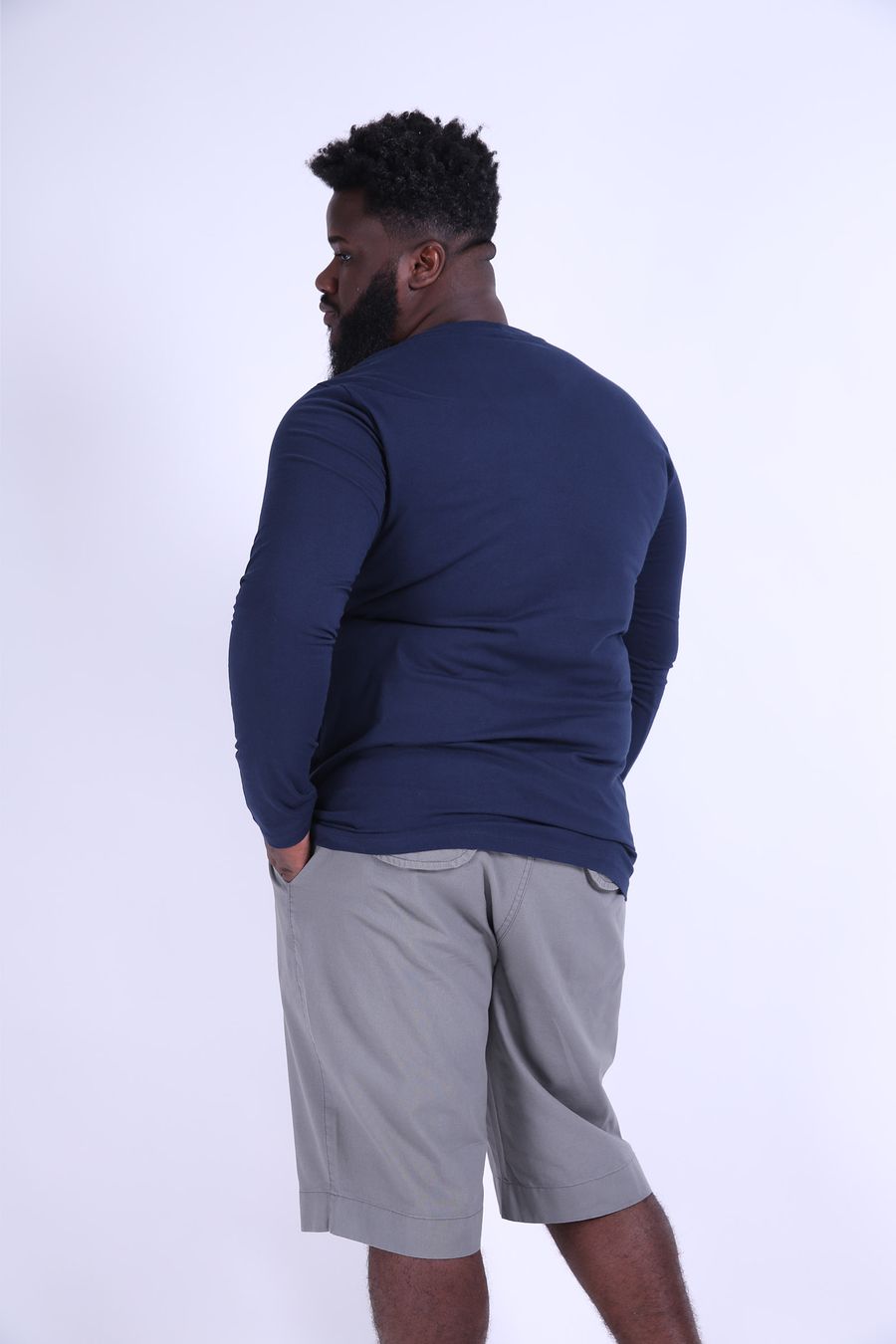 Camiseta manga longa malha plus size azul marinho