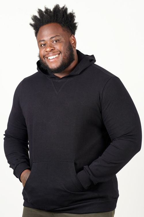 Blusão capuz e manga longa plus size preto
