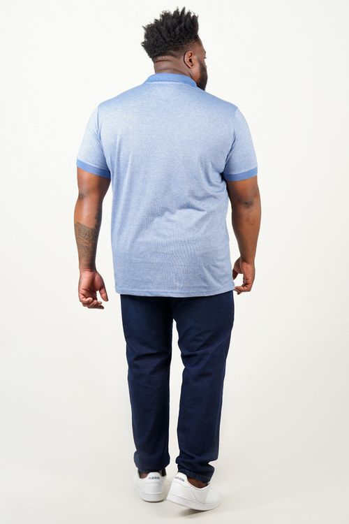 Camisa polo de malha manga curta plus size azul