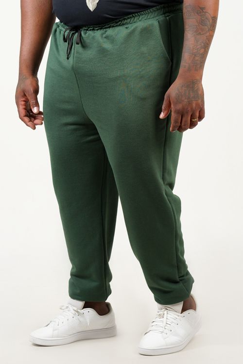 Calça jogging de moletom básica sem felpa plus size verde militar