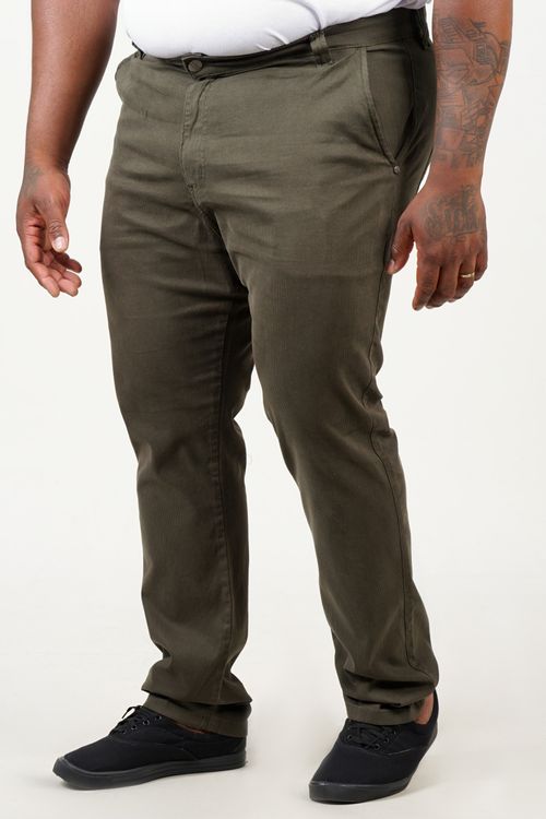 Calça sarja cotele plus size verde militar