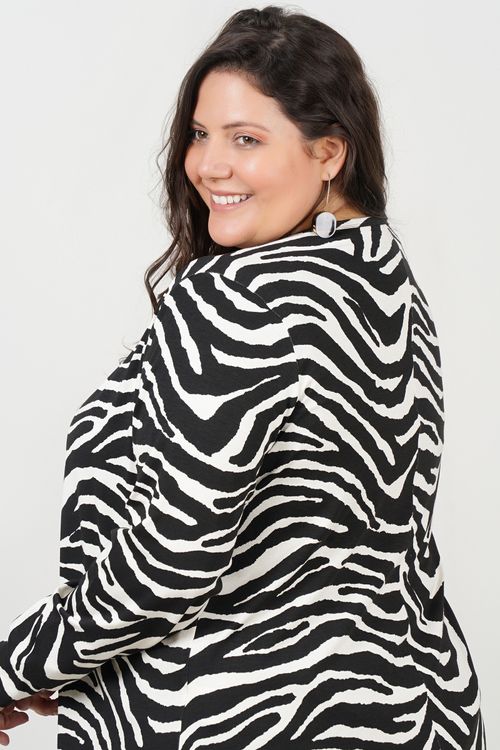 Cardigan estampa zebra plus size preto
