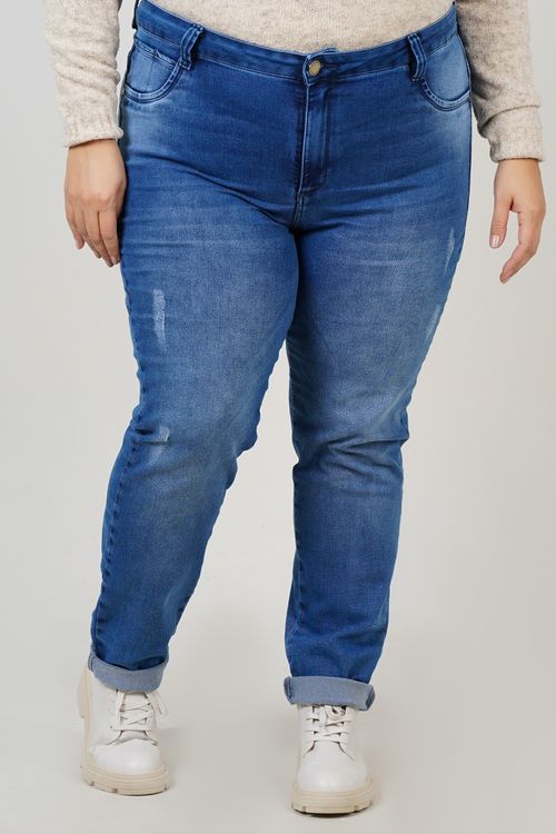 Calça skinny jeans cintura alta plus size jeans blue