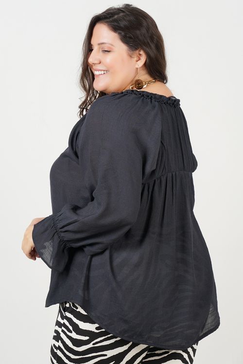 Blusa manga longa plus size preto