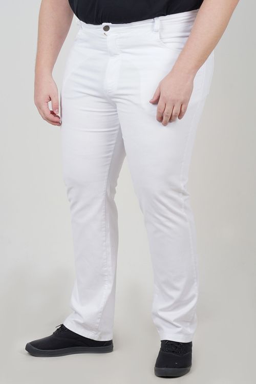 Calça sarja reta confort plus size branco