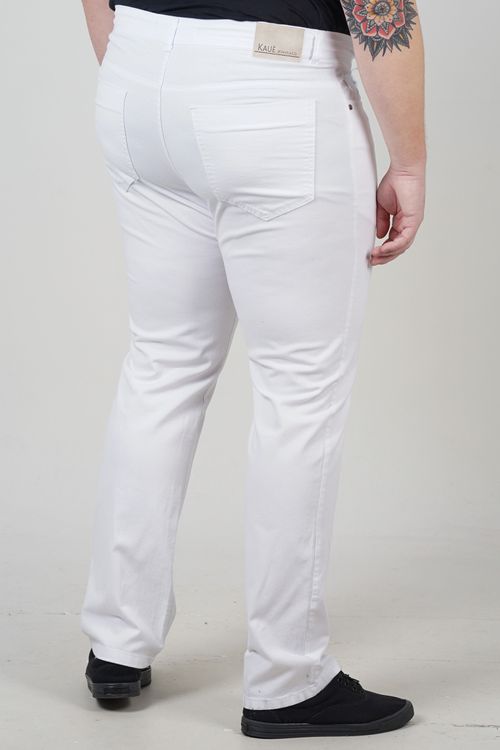 Calça sarja reta confort plus size branco