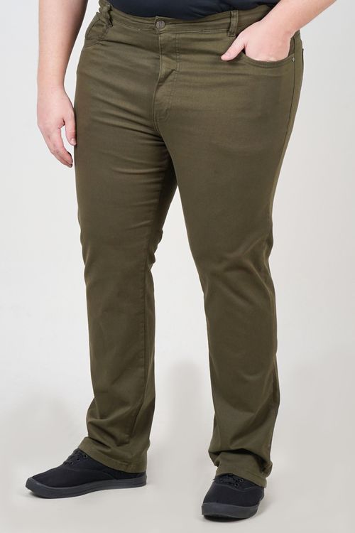 Calça sarja reta confort plus size verde militar