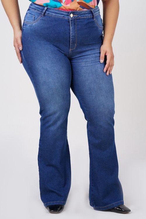Calça flare blue jeans plus size azul