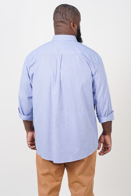 Camisa xadrez manga longa plus size azul marinho