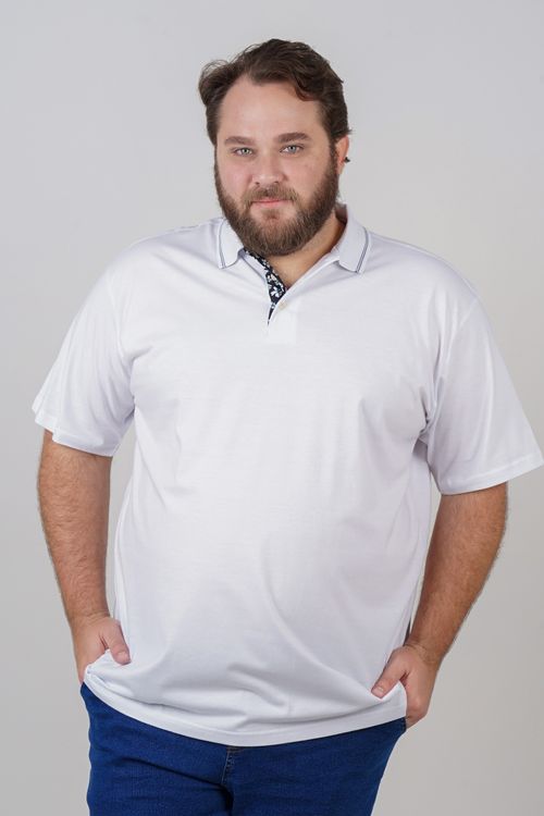 Camisa polo manga curta de malha plus size branco