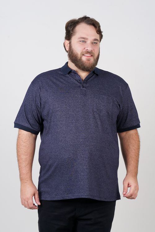 Camisa polo de malha mescla plus size azul marinho