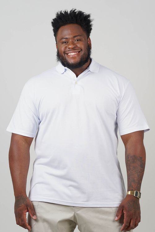 Camisa polo piquet básica masculina plus size branco