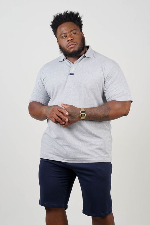 Camisa polo de malha mescla plus size cinza