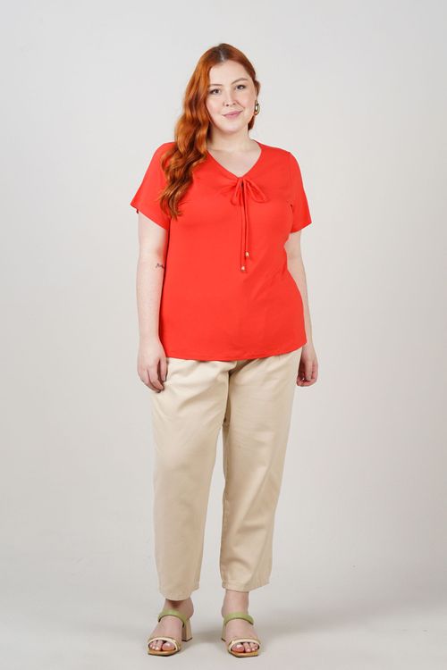 Blusa viscolycra lisa manga curta plus size vermelho