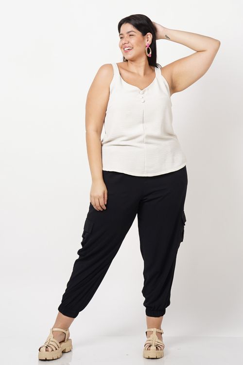 Regata lisa de tecido plano plus size bege