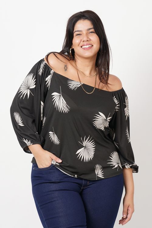 Blusa estampada plus size preto