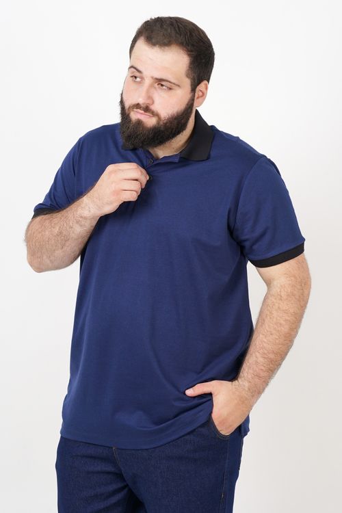Camiseta polo com contrastantes plus size azul marinho