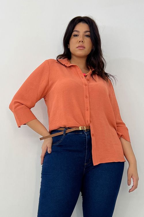 Camisa lisa com manga plus size laranja