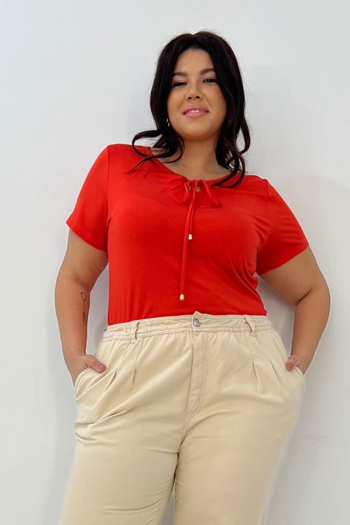 Blusa viscolycra lisa manga curta plus size vermelho