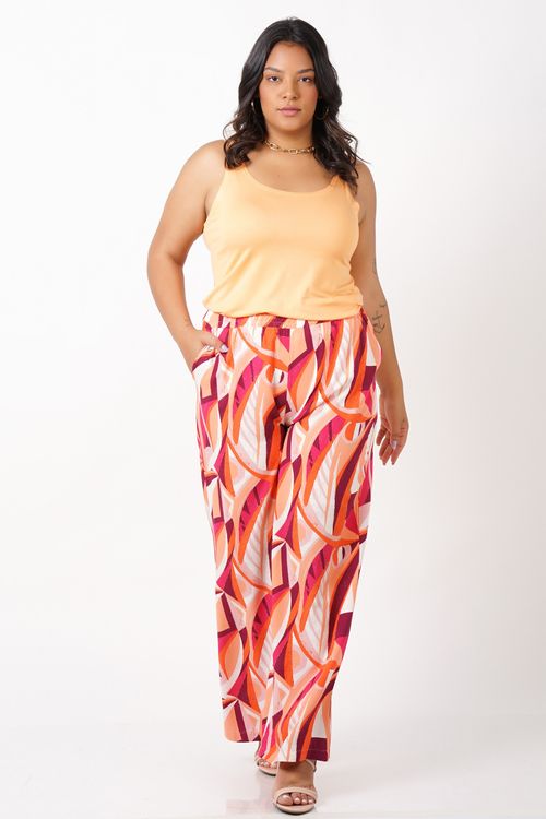 Calça de viscose estampada plus size rosa