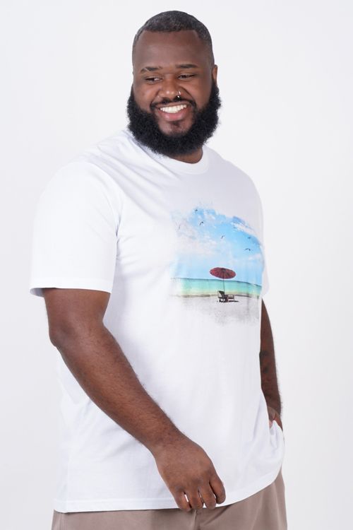 Camiseta com estampa praia plus size branco