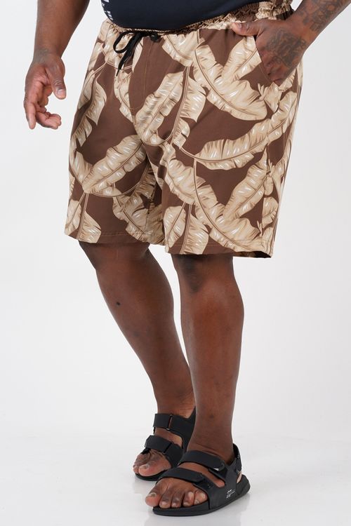 Bermuda de tactel com elastano estampado plus size marrom