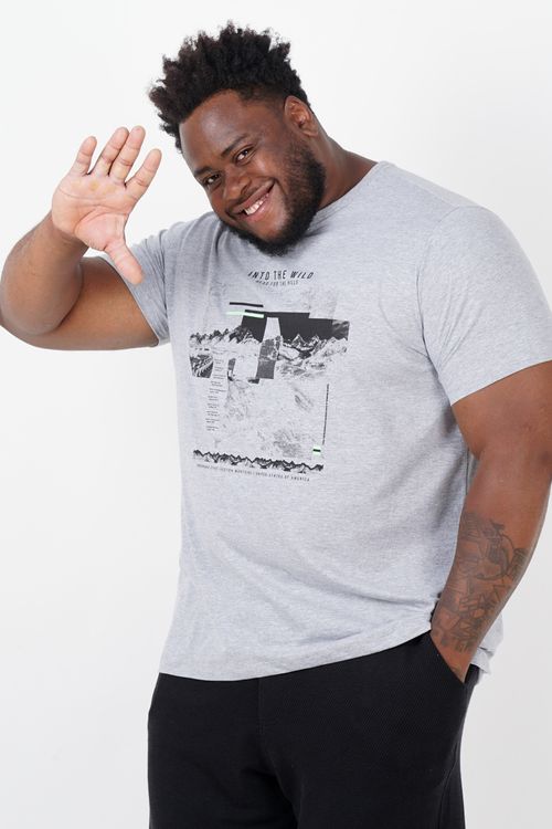 Camiseta com estampa paisagem plus size cinza