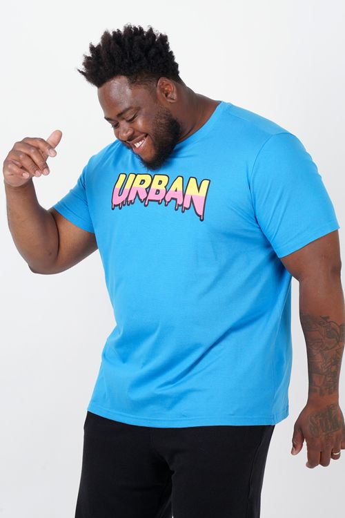 Camiseta estampada urban plus size azul